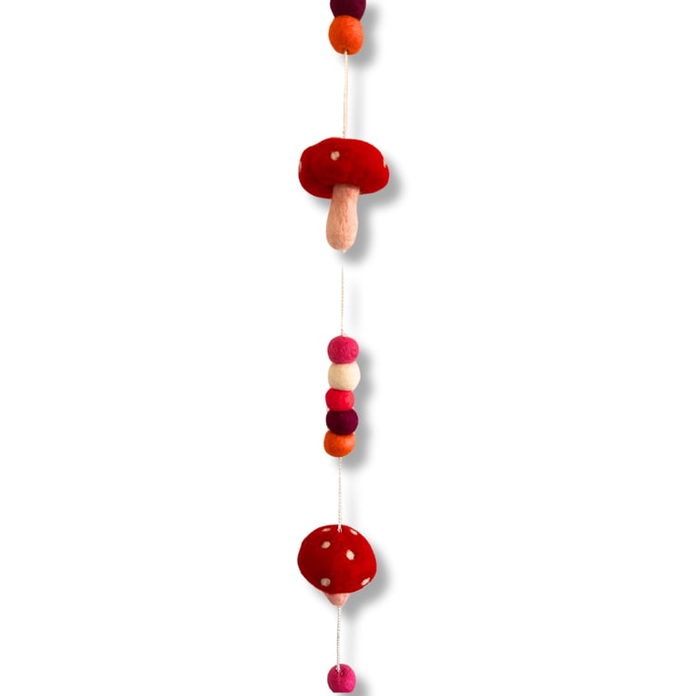 Handmade Felt Wall Hanging - Redtop Mushrooms Nature Art Decoration