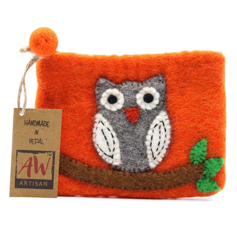 Natural Felt Handmade Zipper Pouch - Owl on Branch Home Organization Storage