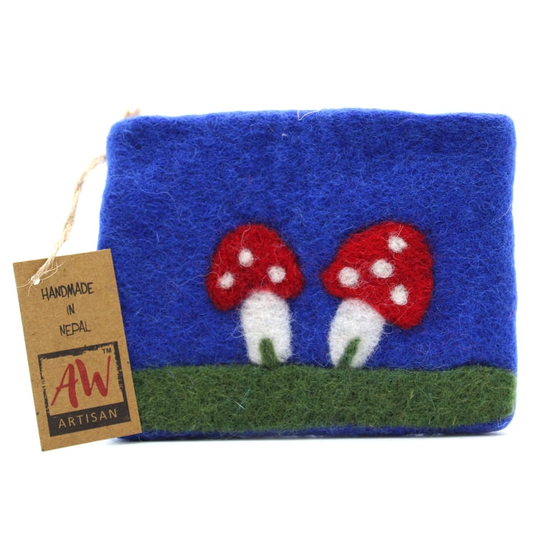 Natural Felt Zipper Pouch - Mystic Mushrooms, Handmade, Zippered Design