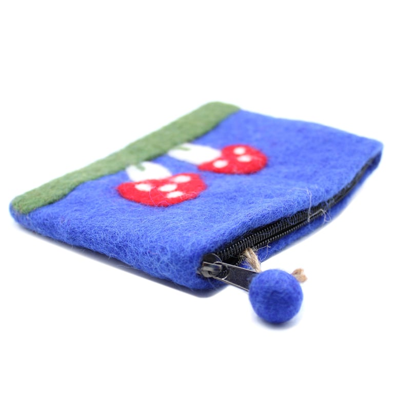 Natural Felt Zipper Pouch - Mystic Mushrooms, Handmade, Zippered Design