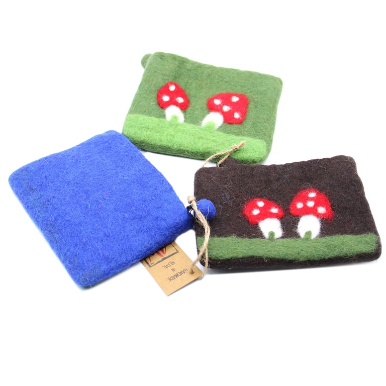 Natural Felt Zipper Pouch - Mystic Mushrooms, Handmade, Zippered Design