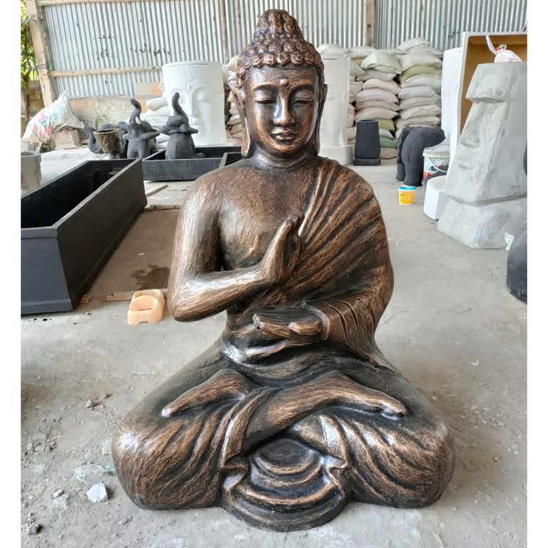 1.5m Antique Gold Buddha Meditation Stupa - Large Vintage Design