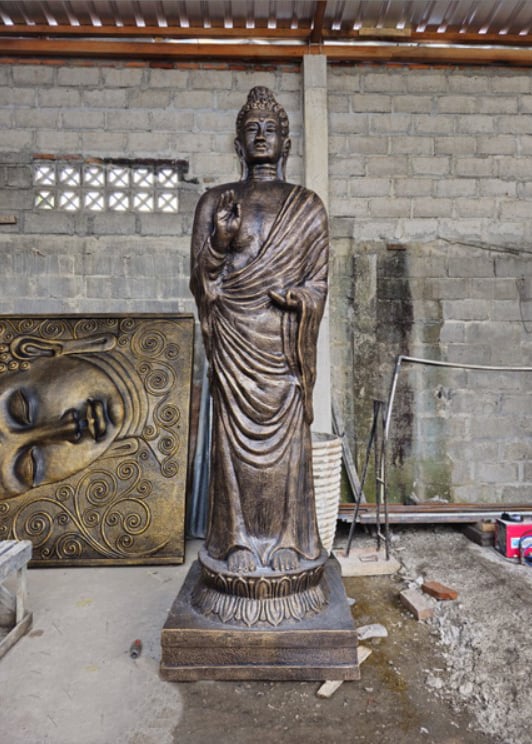 3m Tall Antique Gold Standing Buddha Statue - Majestic Spiritual Decor