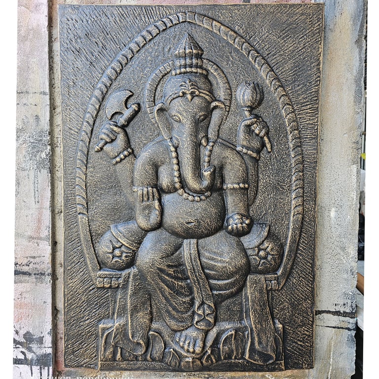 Large Antique Gold Ganpati Iron Frame (0.7x1m)