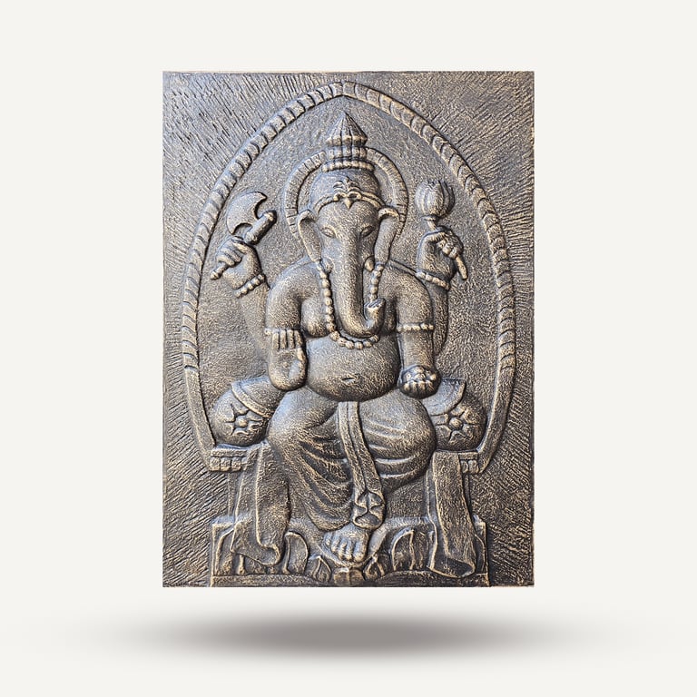 Large Antique Gold Ganpati Iron Frame (0.7x1m)
