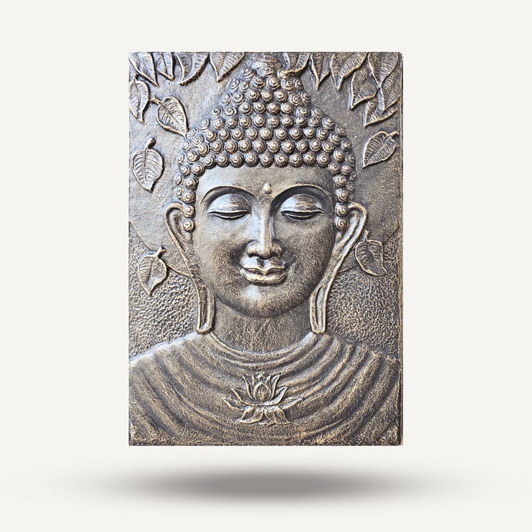 Antique Gold Relief Iron Frame Buddha - Large (70cm x 1m)