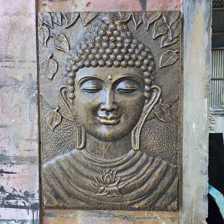 Antique Gold Relief Iron Frame Buddha - Large (70cm x 1m)