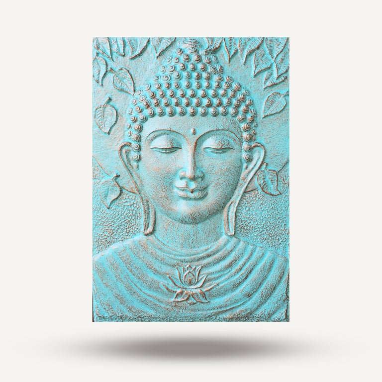 Large Turquoise Relief Iron Buddha Frame (70cm x 1m)