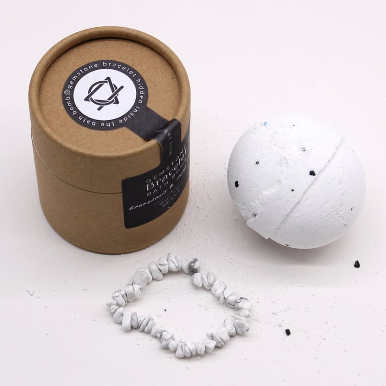 White Jasper Gemstone Bath Bomb Bracelet, Relaxing Mineral Infused Soaking Experience