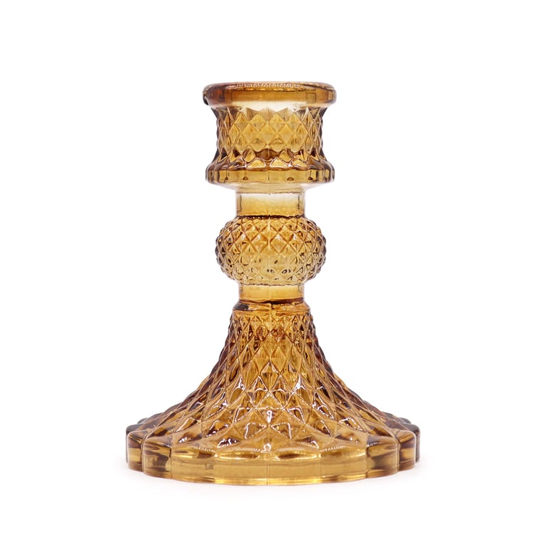 Vintage Amber Antique Dinner Candle Holder - Elegant Kitchen Decor