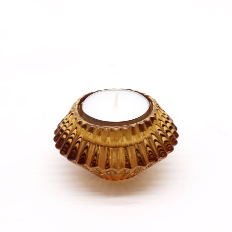 Antique Amber Flower Flip Candle Holder - Dinner Tealight Ring Holder