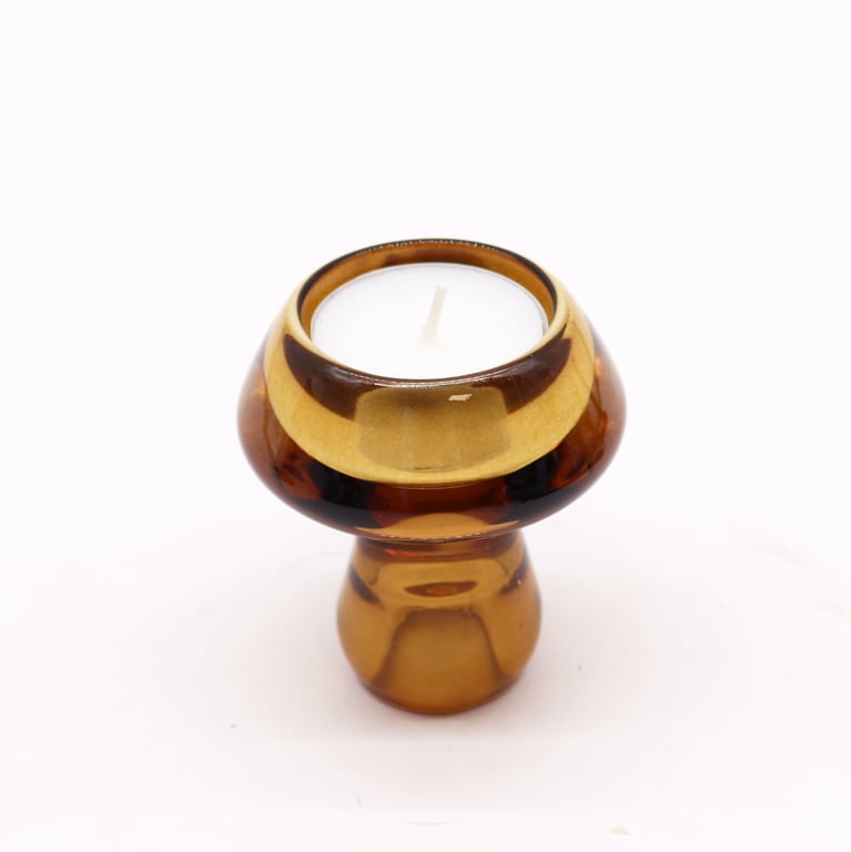 Antique Amber Mushroom Flip Dinner Candle Holder with Tealight Accommodation