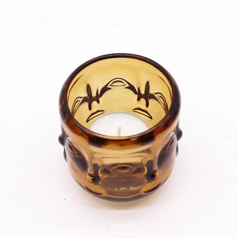 Antique Amber Buddha Faces Meditation Candle Jar - Scented Spiritual Home Decor