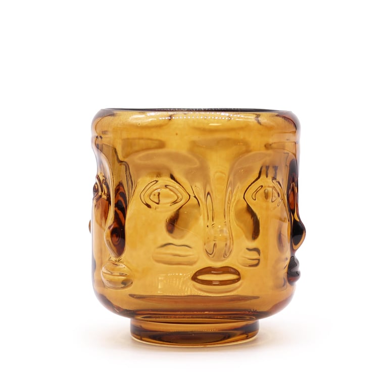 Antique Amber Buddha Faces Meditation Candle Jar - Scented Spiritual Home Decor