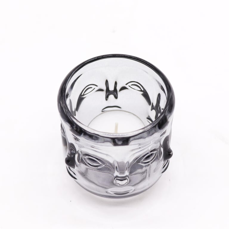 Buddha Faces Candle Jar - Meditation and Relaxation Midnight Grey Holder for Home Decor