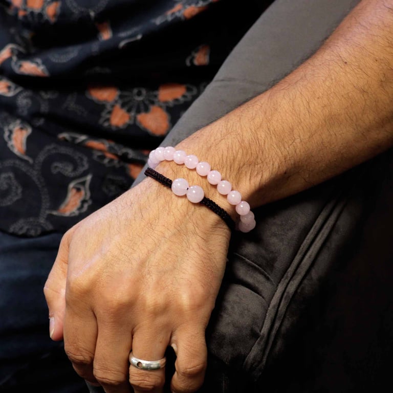 Rose Quartz Gemstone Double Power Crystal Healing Energy Bracelet