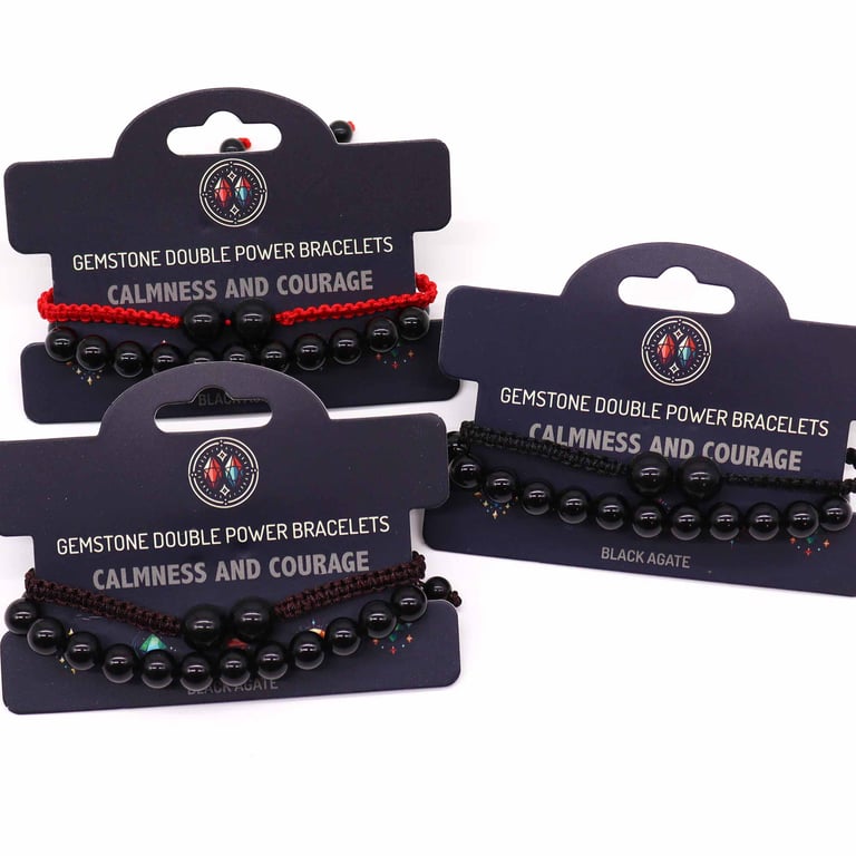 Black Agate Gemstone Double Power Bracelets - Fashion Jewelry and Home Decor Healing Energy