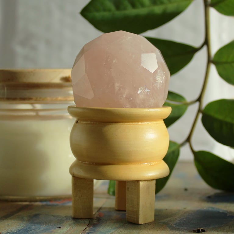 Rose Quartz Faceted Healing Ball & Stand - Gemstone Product
