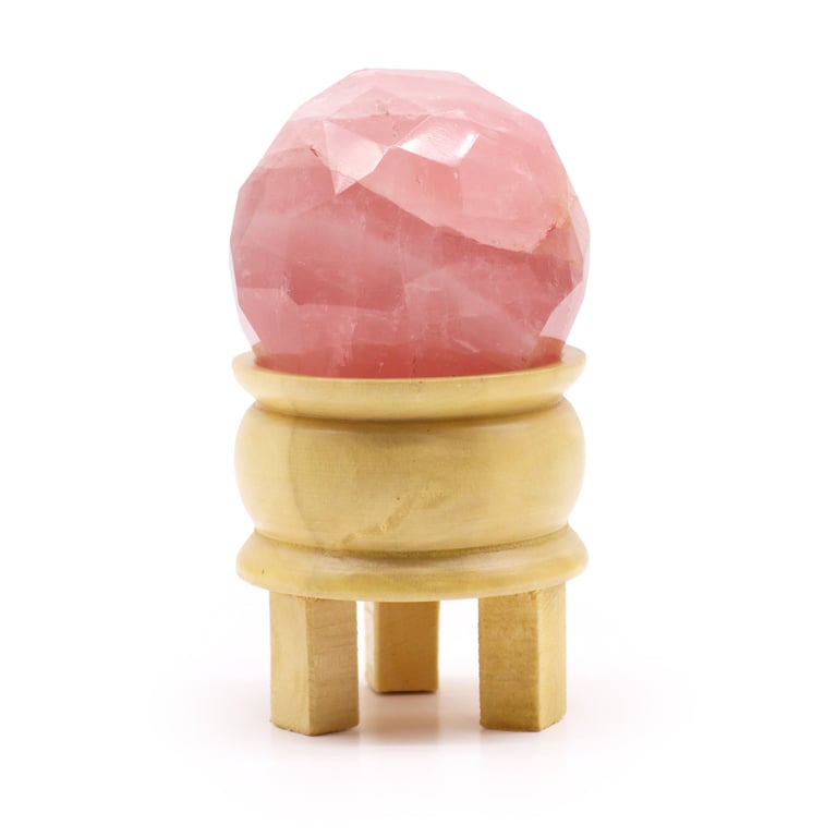 Rose Quartz Faceted Healing Ball & Stand - Gemstone Product