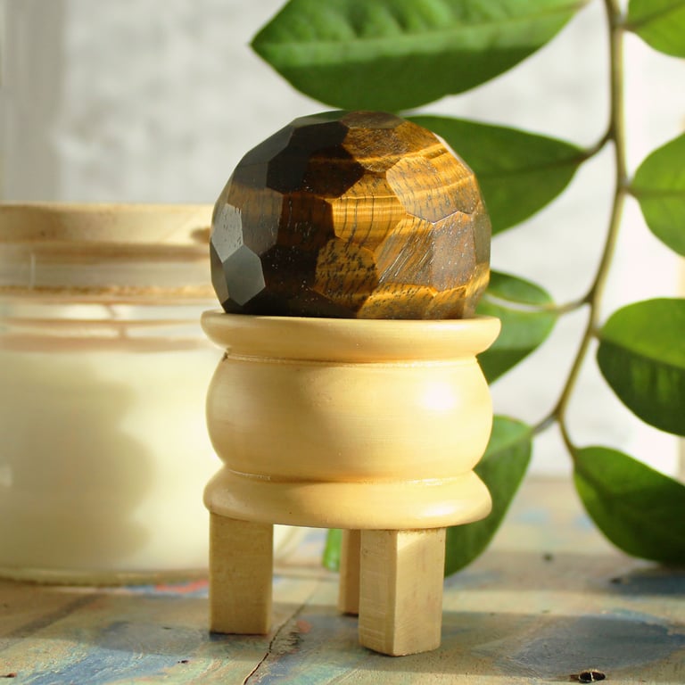 Tigereye Faceted Gemstone Healing Ball & Stand