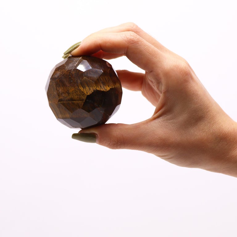 Tigereye Faceted Gemstone Healing Ball & Stand