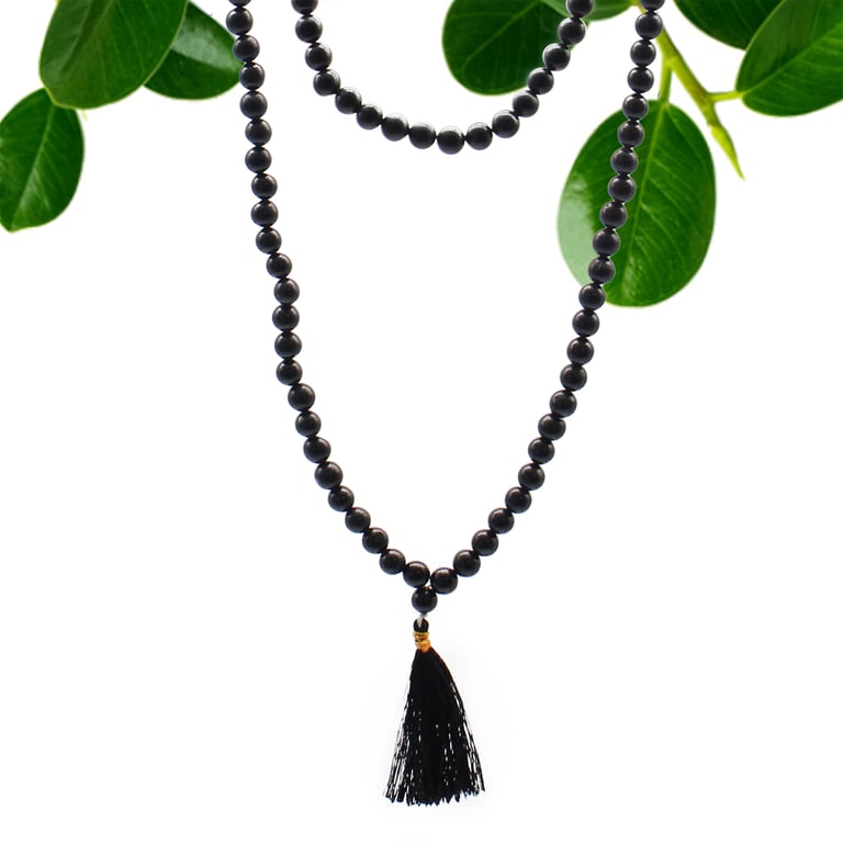 Black Agate 108 Bead Mala - Meditation Aid