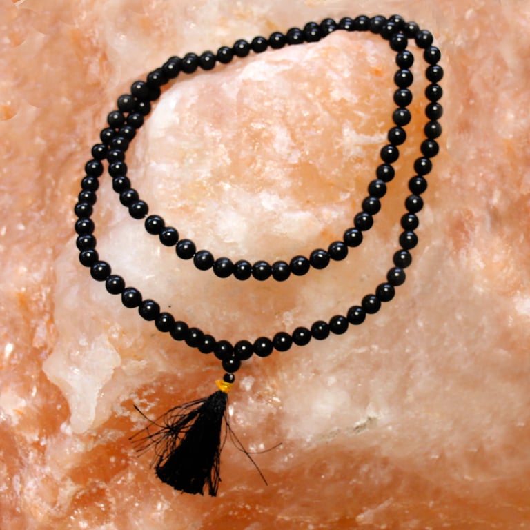 Black Agate 108 Bead Mala - Meditation Aid
