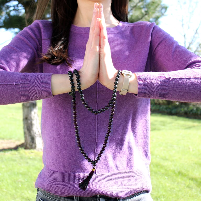 Black Agate 108 Bead Mala - Meditation Aid
