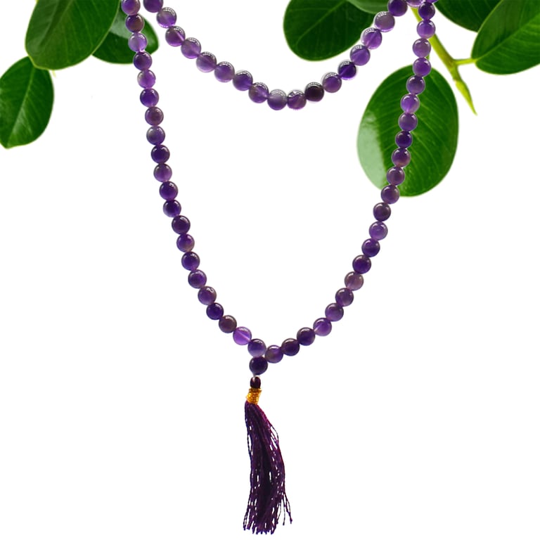 Amethyst Mala Bead Necklace - 108 Beads, Meditation Aid