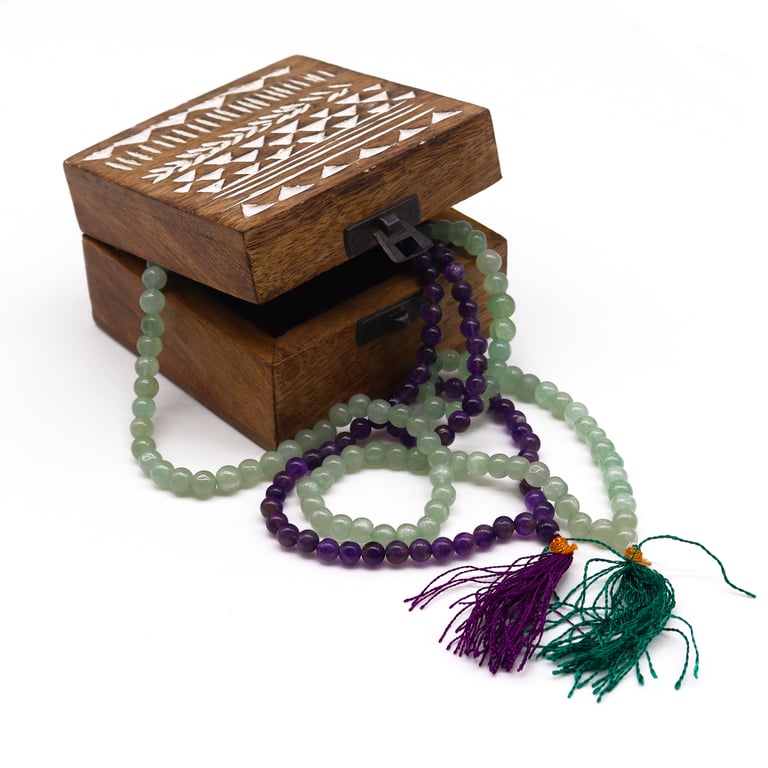 Amethyst Mala Bead Necklace - 108 Beads, Meditation Aid