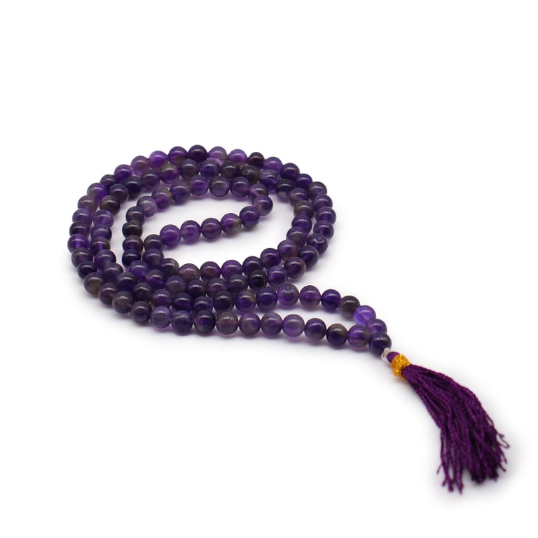 Amethyst Mala Bead Necklace - 108 Beads, Meditation Aid