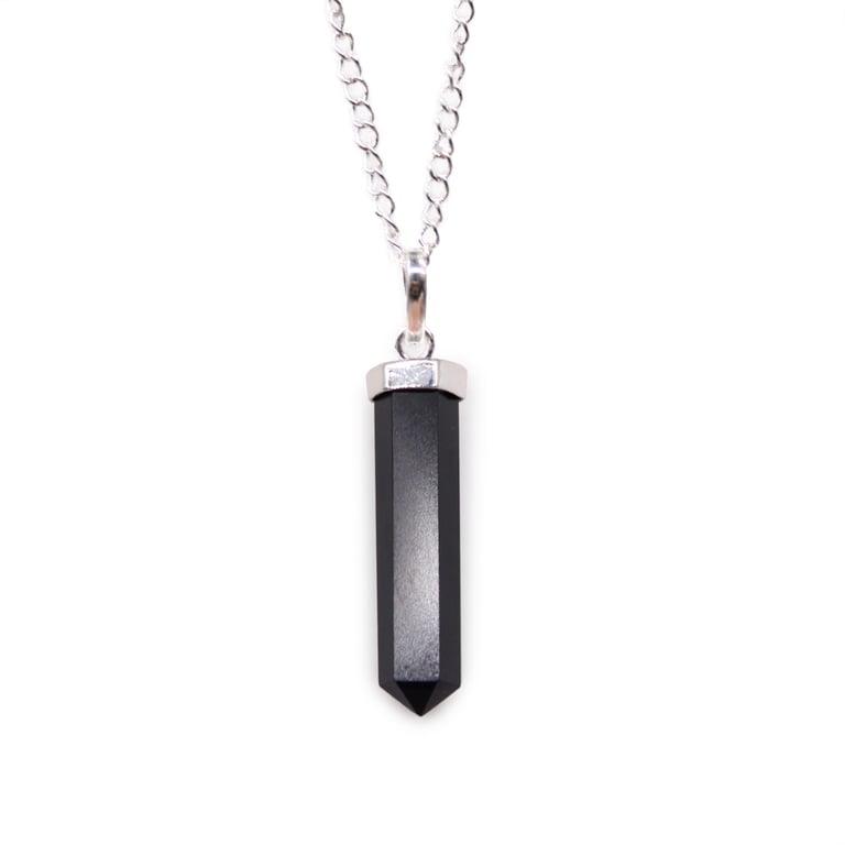 Black Agate Classic Point Gemstone Pendant - Elegant Agate Jewelry Necklace