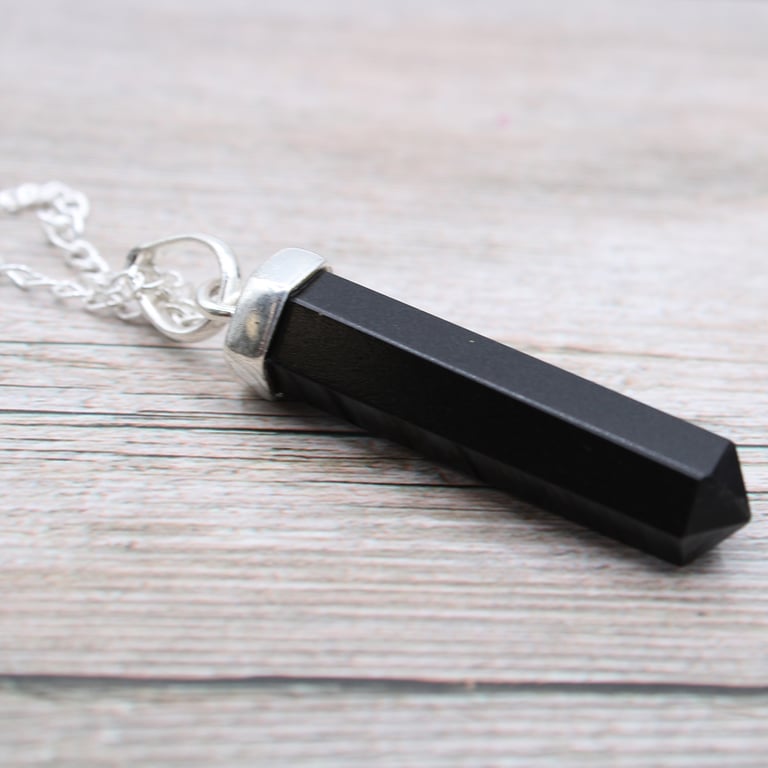 Black Agate Classic Point Gemstone Pendant - Elegant Agate Jewelry Necklace
