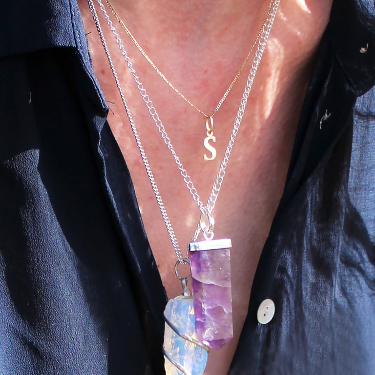 Rose Quartz Gemstone Flat Pencil Pendant Necklace - Crystal Jewelry Gift