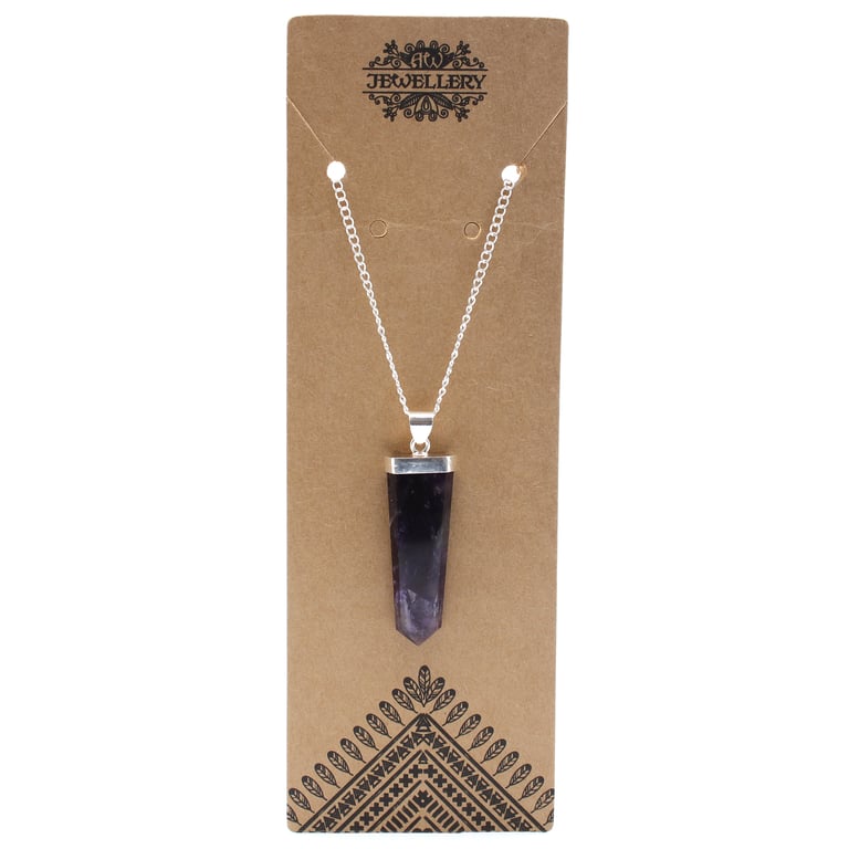 Amethyst Gemstone Flat Pencil Pendant Necklace