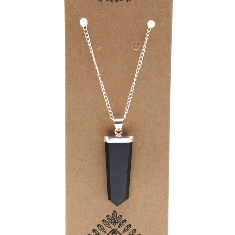 Black Agate Gemstone Flat Pencil Pendant - Genuine Agate Jewelry Piece