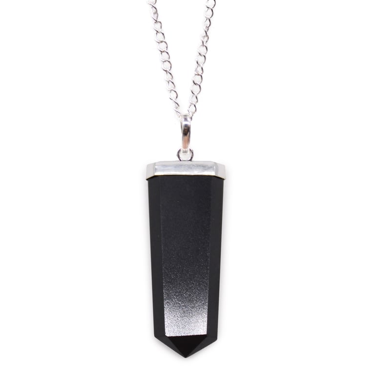 Black Agate Gemstone Flat Pencil Pendant - Genuine Agate Jewelry Piece