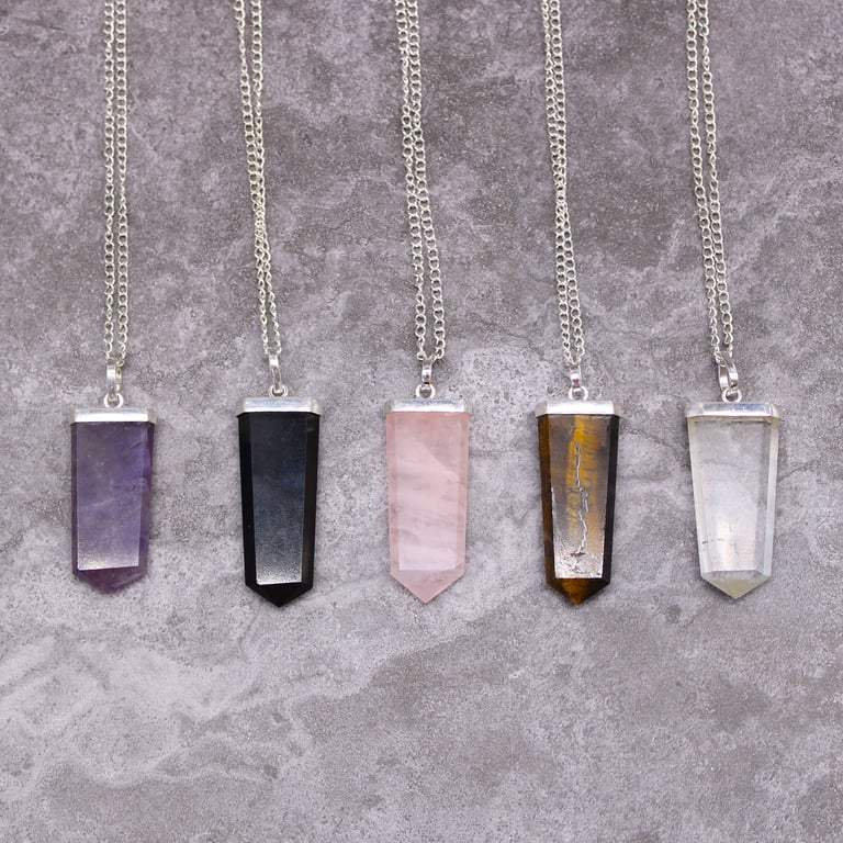 Black Agate Gemstone Flat Pencil Pendant - Genuine Agate Jewelry Piece