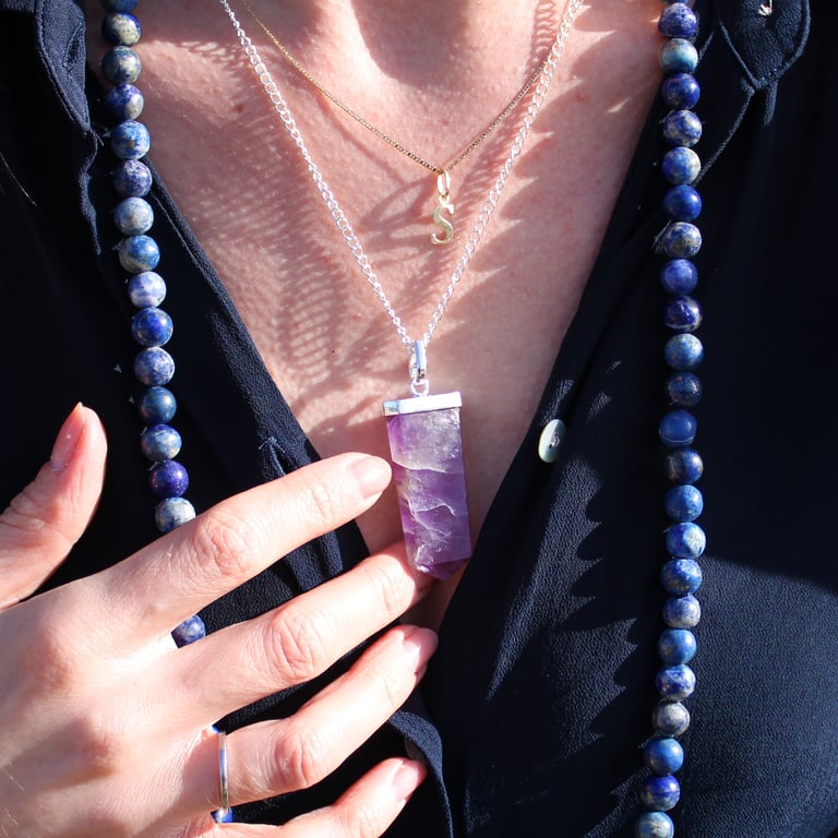 Black Agate Gemstone Flat Pencil Pendant - Genuine Agate Jewelry Piece