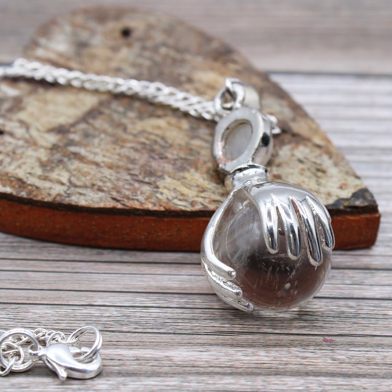 Rock Quartz Gemstone Healing Hands Pendant - Crystal Energy and Balance Jewelry