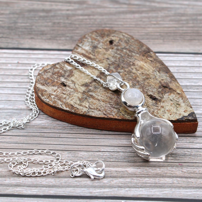 Rock Quartz Gemstone Healing Hands Pendant - Crystal Energy and Balance Jewelry