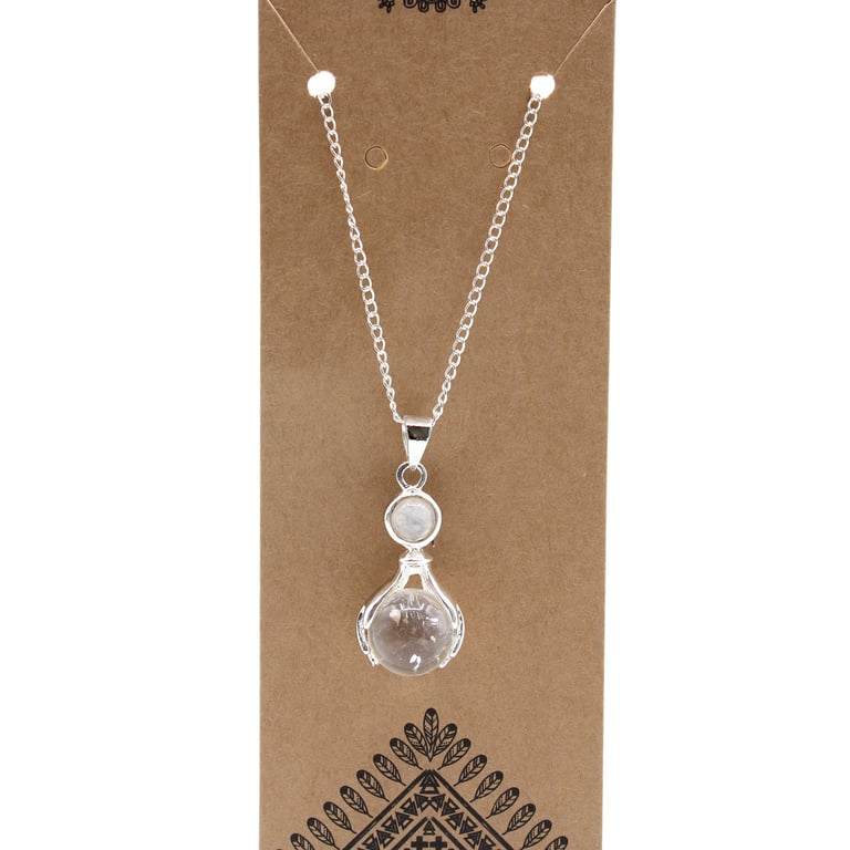 Rock Quartz Gemstone Healing Hands Pendant - Crystal Energy and Balance Jewelry