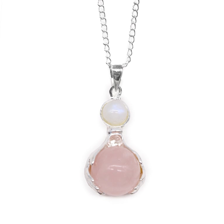 Rose Quartz Gemstone Healing Hands Pendant - Crystal Therapy Jewelry for Relaxation and Balance