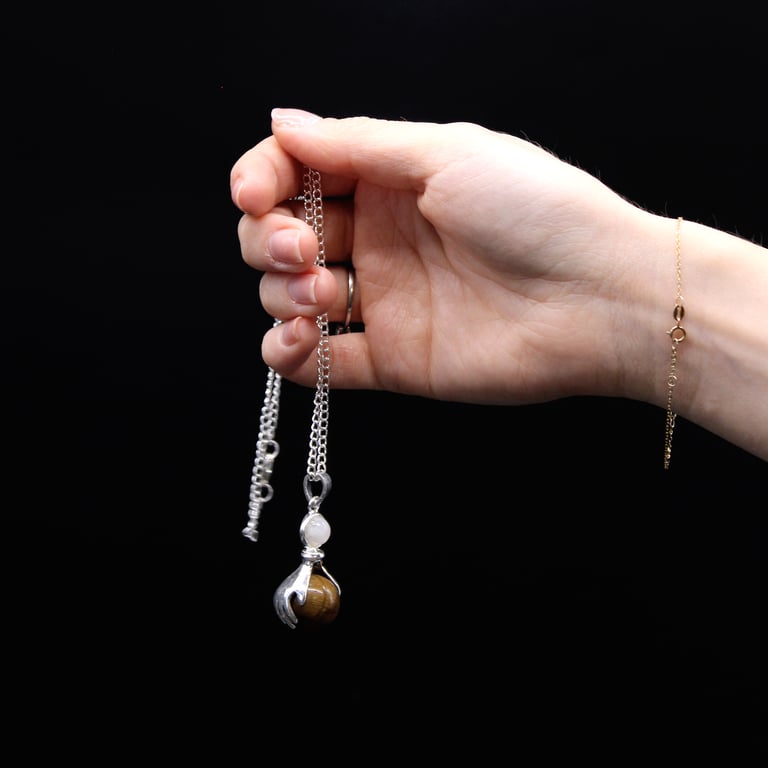 Tiger Eye Gemstone Healing Hands Pendant - Natural Energy Enhancer