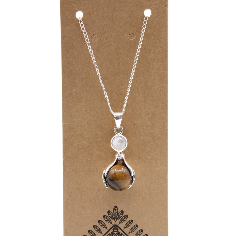 Tiger Eye Gemstone Healing Hands Pendant - Natural Energy Enhancer