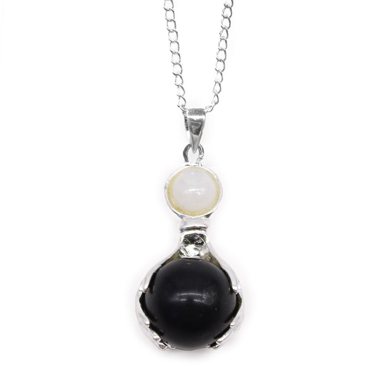 Black Agate Gemstone Healing Hands Pendant - Crystal Energy and Balance Gift