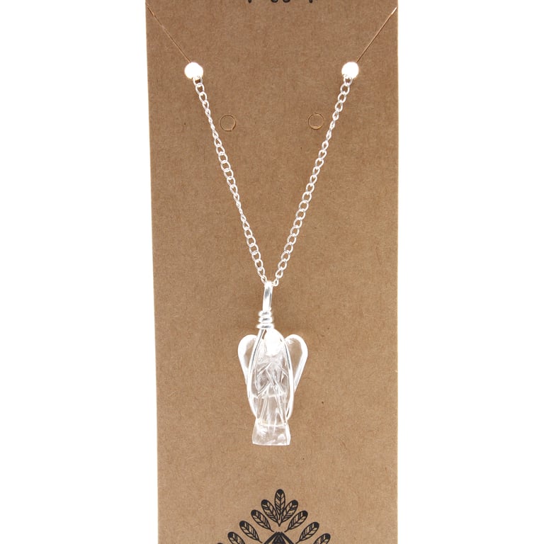 Rock Quartz Gemstone Guardian Angel Pendant - Spiritual Protection and Healing Necklace