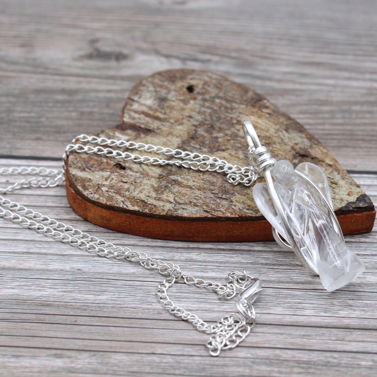 Rock Quartz Gemstone Guardian Angel Pendant - Spiritual Protection and Healing Necklace