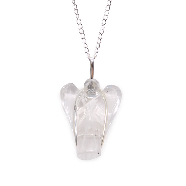 Rock Quartz Gemstone Guardian Angel Pendant - Spiritual Protection and Healing Necklace