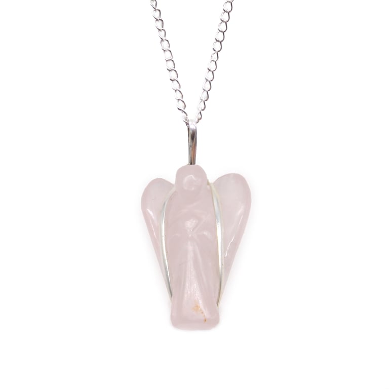 Rose Quartz Guardian Angel Gemstone Pendant - Healing Spiritual Protection Jewelry